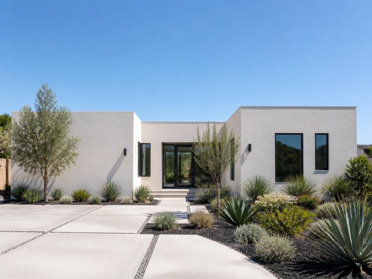 Smooth stucco wall with a clean painted finish on a modern home