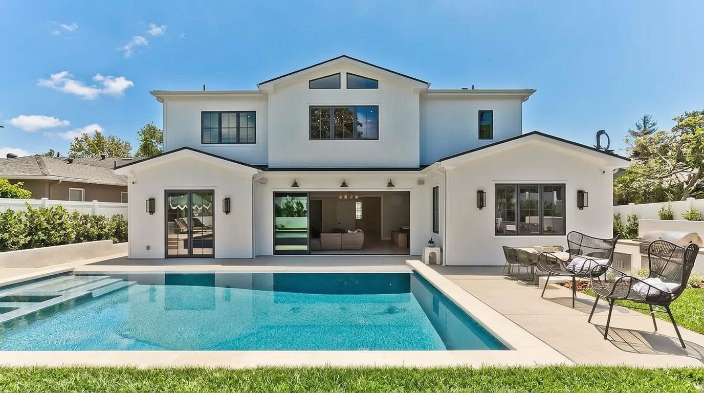 Freshly painted coastal home exterior with detailed trim work
